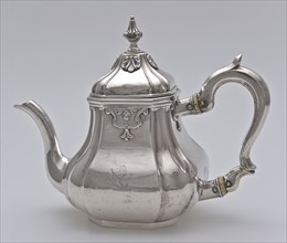 Silver teapot, teapot tableware holder silver ivory, molded appliqué engraved Pear shaped body and hinged bell-shaped lid