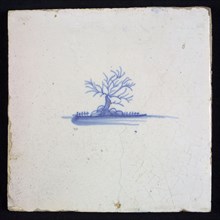 Scene Tile, blue with Chinese sketches? landscape with bare tree, no corner pattern, wall tile tile sculpture ceramic