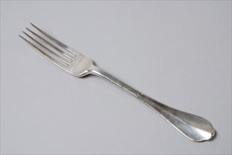 Fork with four teeth, the stem stalked, fork cutlery silver, forged Four teeth grained stalk rear handle (smashed) eating