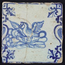Animal tile, Phoenix in blue on white in baluster, corner filling French lily, wall tile tile sculpture soil find ceramic