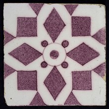 Aalmis, van Traa, Ornament tile, sprinkled purple ornament tile with geometric pattern, wall tile tile sculpture ceramic