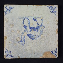 Animal tile, blue on white, running dromedary, corner motif ox's head, baking error, wall tile tile sculpture ceramic