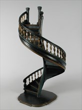 Painted wooden model of spiral staircase with complete revolution, test piece of carpenter to obtain degree 'master'
