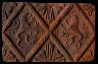 Hearthstone, from Antwerp Belgium, without frame, with lions and year, fire stone fireplace component ceramics brick glaze