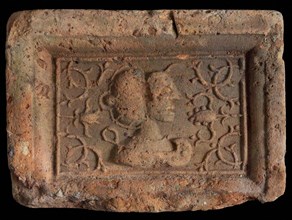 Hearthstone, Luiks, from Luik, Liege Belgium, with broad frame, with woman's head, fireplace stone fireplace ceramics brick