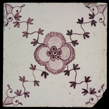F.J. Kleyn, Ornament tile, rosette with flower heart, corner pattern ox head, wall tile tile sculpture ceramic earthenware glaze