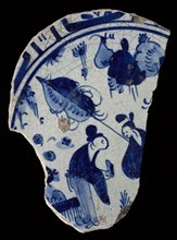 Fragment majolica dish, blue on white, Chinese, border in Wanli style, dish plate crockery holder earth discovery ceramics