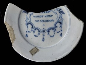 Faience plate, blue on white, spell-plate, dish plate crockery holder earth discovery ceramic earthenware glaze tin glaze, total