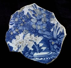 Fragment majolica dish, blue on white, Chinese decor, pond With flowers, dish crockery holder earth discovery ceramic