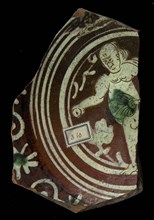 Fragments Werra plate, mirror decoration Eva with apple in hand, year 1594, light yellow and green glaze, border with stars and