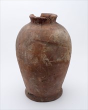 Pottery pot on stand, baluster shape with short neck, used in sugar production, sugar pot pot holder soil find ceramic