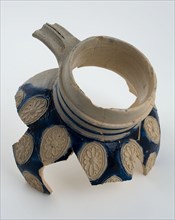Neck fragment of stoneware jug with oval cartouches and blue glaze, jug crockery holder soil find ceramic stoneware glaze salt