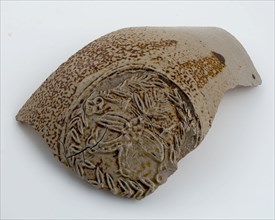 Abdominal fragment of stoneware Bartmann jug, also called Bellarmine jug, with cartouche, in which two-headed eagle, Bartmann