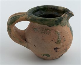 Pottery jug, small size, glazed internally green, jug crockery holder soil find ceramics pottery glaze, hand-turned glazed baked