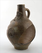 Fragment brown speckled beard man jar with beard and cartouche, Bartmann juggeruik tableware holder soil find ceramic stoneware
