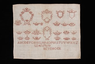H.C. van der Hoek, Sampler worked in cross stitch in dark red silk on cream cotton with linen effect, marked HCVDHOEK, sampler