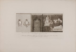 S. Fokke (engraver), Measuring artwork of the right side of the room and the bed-top on which the corpse of H.K.H. Anna, print