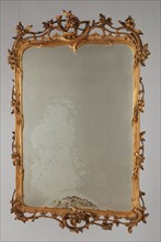 Gilded lime wood rococo mirror frame with mirror, interior mirror wood linden wood oakwood goldpainted gold leaf iron, Stabbed
