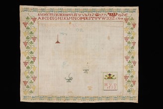 Unfinished sampler or lettercloth worked in colored silk on finely woven linen, marked 1770 HVDP 1832, lettercloth sampler