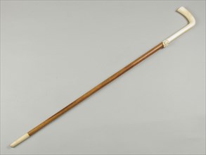 Wooden walking stick with an ivory handle, walking stick wood ivory, textile image cutting Cylindrical wooden walking stick that