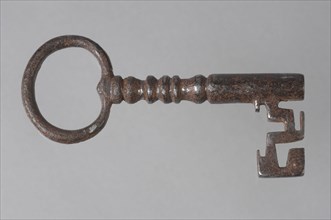 Iron key with heart-shaped eye, solid decorated key handle and cruciform beards in beard, key iron iron, hand-forged Key