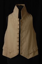 Mens vest made of natural-colored wool with one row of nine buttons, vest outerwear men's clothing wool shoulder, armpit