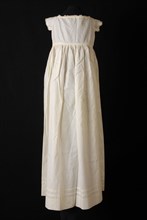 Dress or christening dress in white cotton, wide straight neck, lace border, christening clothes baby clothing children's