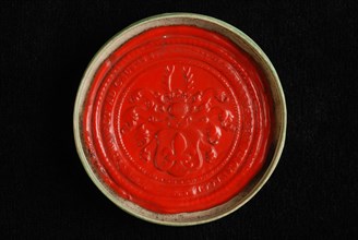 Wax seal with family coat by H. Swellengrebel, wax seal seal information form lacquer paper, Wax seal with the family crest