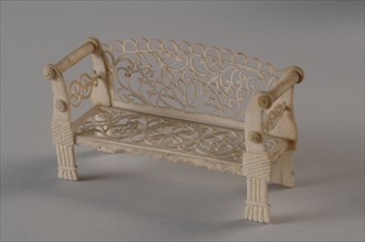 Ivory miniature bench, very fine filigree, Biedermeier, part of set, sofa upholstery furniture dolls toys toy miniature model