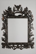 Mirror frame of black lacquered wood in late provincial Baroque style, mirror frame list interior design wood linden wood paint