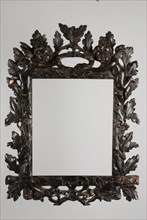 Mirror frame of black painted wood in late provincial Baroque style, mirror frame list interior design wood linden wood paint