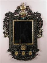 Mirror of the Rotterdam gold and silversmith guild, interior mirror interior wood glass paint, Upright rectangular format