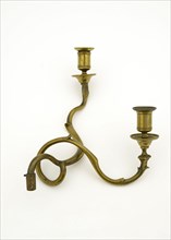 Two brass, double wall arms, candlesticks, cantilever candleholder lighting tool brass metal, cast Two strong twisted arms