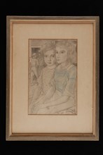 Jan Toorop, Offset printing of drawing Two sisters from the people's back neighborhood from 1925, in wooden frame, offset