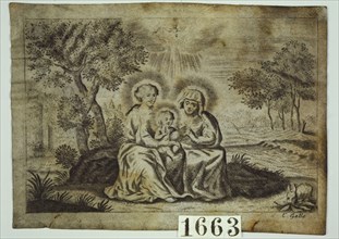 C. Galle, Prayer for Hubertus Kramer, with on front of Christ, Maria and Anna, prayer print picture material parchment, Signed C