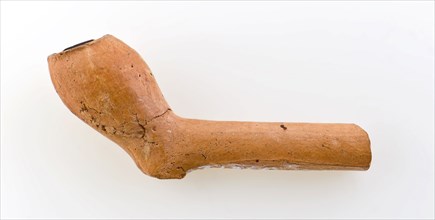 Pipe, unnoticed from red clay, very early model, clay pipe smoking equipment smoke floor earthenware ceramics pottery, pressed