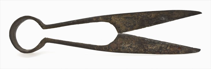 Pinch cutter with two pointed blades and round eye, pinch cutter scissor cutting tool soil find iron metal, archeology cut