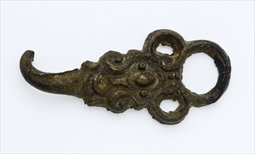 Coat hook or coat closure with ornamental decoration, round eye and bent end as hook, closure clothing accessory clothing soil
