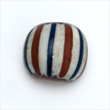 Round glass bead, red-brown decorated with white and blue stripes, bead bead necklace jewelery clothing accessory clothing soil