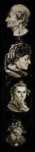 Hand-painted lamppost with four portraits of celebrities and or noble persons, slideshelf slideshare images glass paper textiles