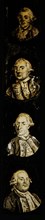 Hand-painted slide with four portraits of celebrities and or noble persons, slideshelf slideshare images glass paper textiles