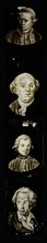 Hand-painted slide with four portraits of celebrities and or noble persons, slide slide slideshope images glass paper textiles