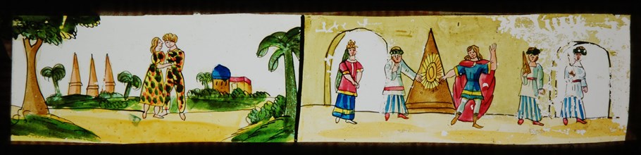 Hand-painted slide with fragment of story, slide slide slide picture glass paper, Hand-painted rectangular magic lantern plate