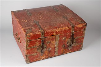 Wooden archive chest of Adriaen van der Werff, with fittings, locks and key, archive case casket cupboard furniture furniture