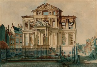 Petrus van der Velden, Watercolor of Het Schielandshuis after the fire of 18 February 1864, Rotterdam, watercolor painting
