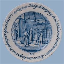 Jacob Schut, Delft blue plate with Het goed Virginy-herb so just in the equator, is for the Kooper and Verkooper public