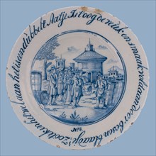 Jacob Schut, Delft blue plate with the eye and taste satisfied by forest and leaf; So sign it is double Aatje, AA on the lid