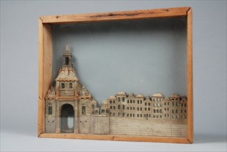 Diorama of the Ooster Oudehoofdpoort and the back of the houses on the Haringvliet, diorama footage wood paint glass, Diorama