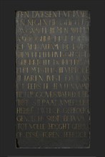 Facade stone with inscription, from the tower of the Laurenskerk, memorial stone building component found in stone, Rectangular
