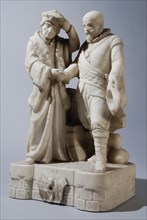 sculptor: Leo Paulus Johannes Stracké, Image Erasmus and Piet Hein reach out to each other, sculpture visual material marble